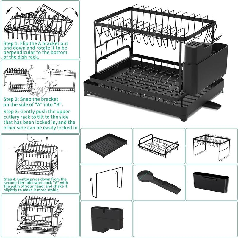 🔥Free shipping🔥2-Tier Rust-Proof Dish Drying Rack Organiser for Kitchen Counter🍽️