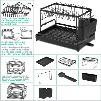 🔥Free shipping🔥2-Tier Rust-Proof Dish Drying Rack Organiser for Kitchen Counter🍽️