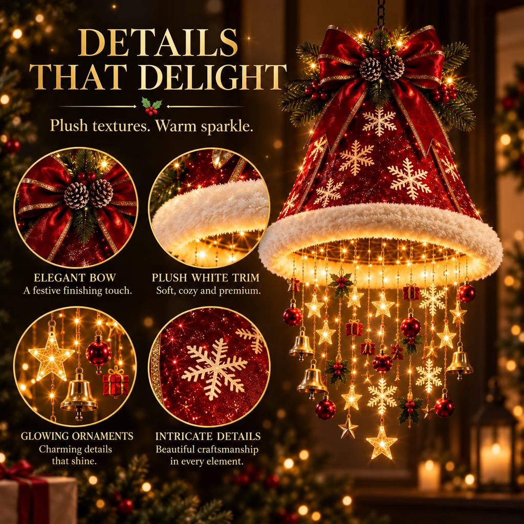🎄 Premium Lighted Christmas Chandelier ✨ Festive Hanging Holiday Decor with Warm Glowing Lights