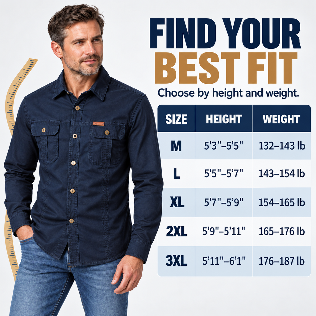 Men’s Rugged Utility Shirt – Long Sleeve Button-Up with Dual Chest Pockets