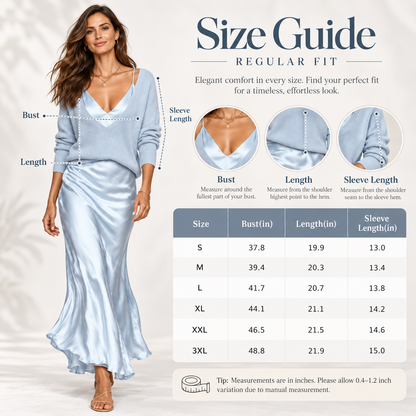 The 2-Piece Satin & Knit Midi Set | V-Neck Pullover & Slip Dress