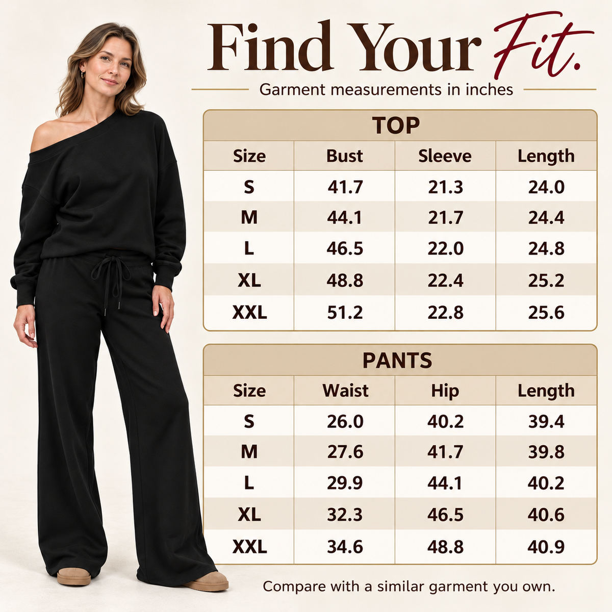 Women's 2-Piece Off-Shoulder Lounge Set – Wide Leg Pants & Sweatshirt