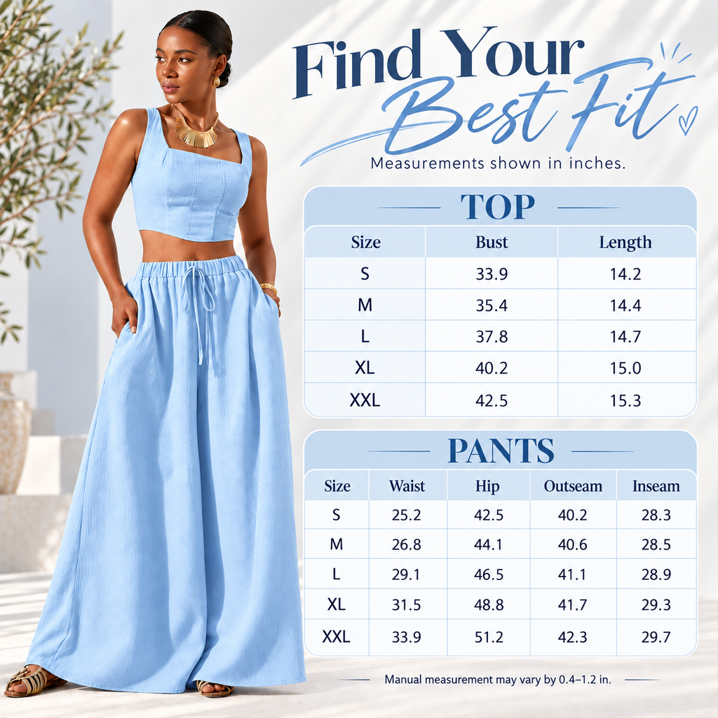 Women's Square Neck Two Piece Set – Flowy Wide Leg Pants Outfit