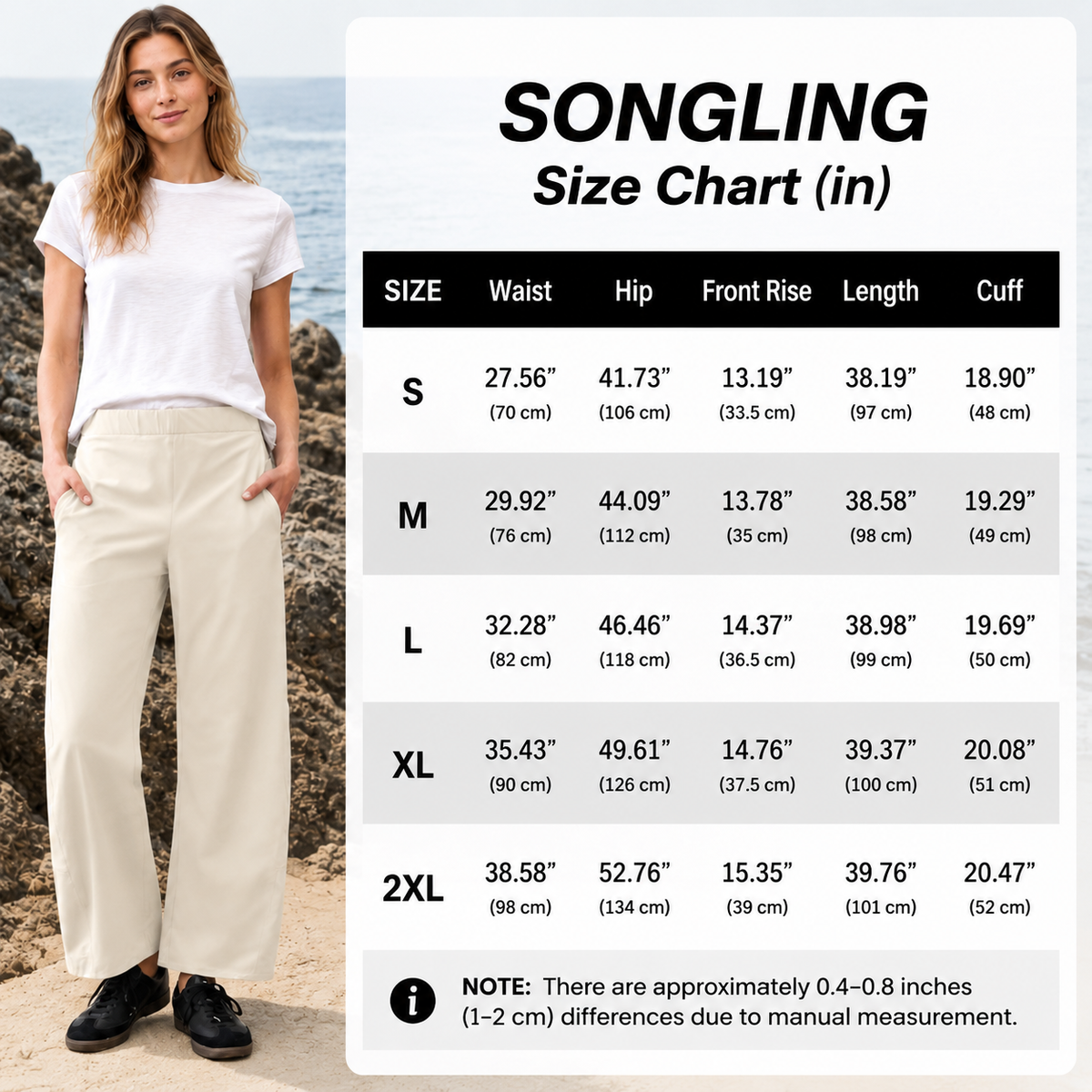 Women's Mid Rise Barrel Leg Pants, Elastic Waist Baggy Casual Trousers with Pockets