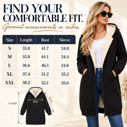 🧥 Cozy Days Sherpa-Lined Long Zip-Up Hoodie