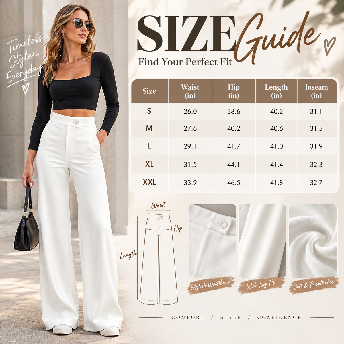 High Waist Wide Leg Pants - Elegant & Comfortable Casual Trousers