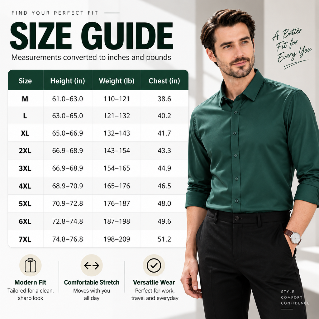 Men's Stretch Dress Shirt - Wrinkle-Resistant Long Sleeve Business Casual Button-Down