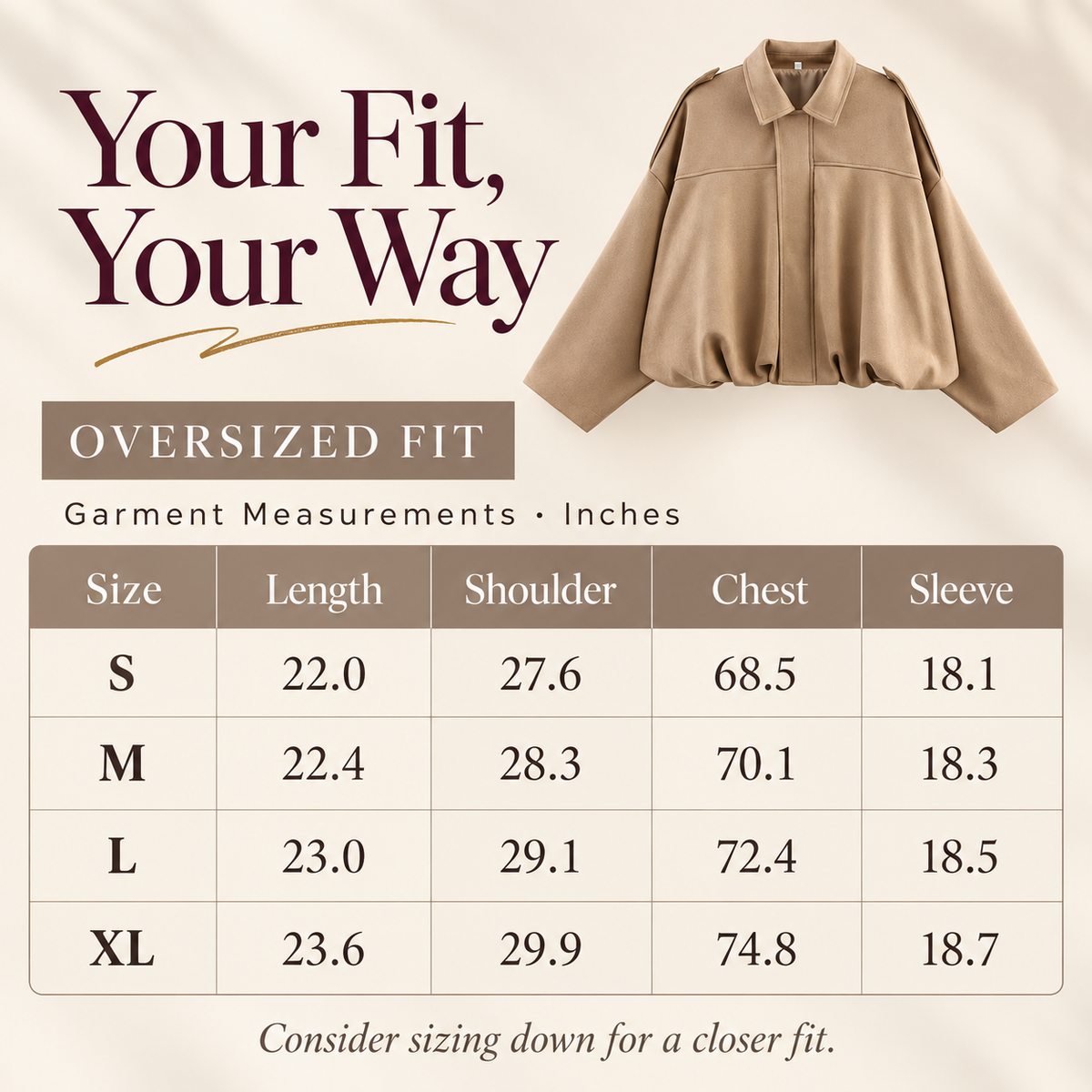 🍂 Women's Vintage Faux Suede Jacket – Oversized Cropped Fit & Zip Front