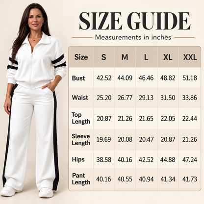 Women Striped 2-Piece Tracksuit Set Full Zip Jacket Wide Leg Pants Casual Outfit
