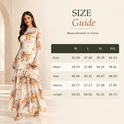 Vintage Floral Embroidered Mesh Long Sleeve Maxi Dress