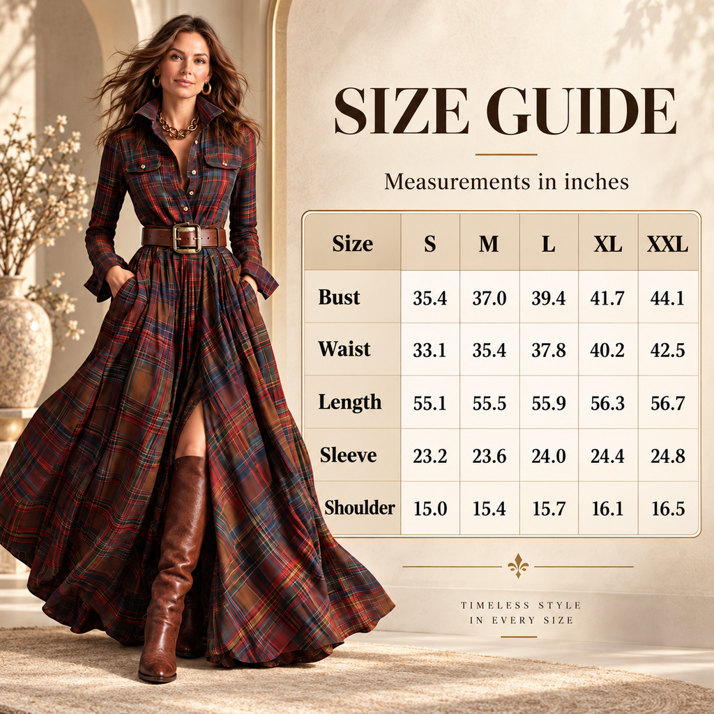 Vintage Plaid Button-Front Maxi Dress – Belt Included