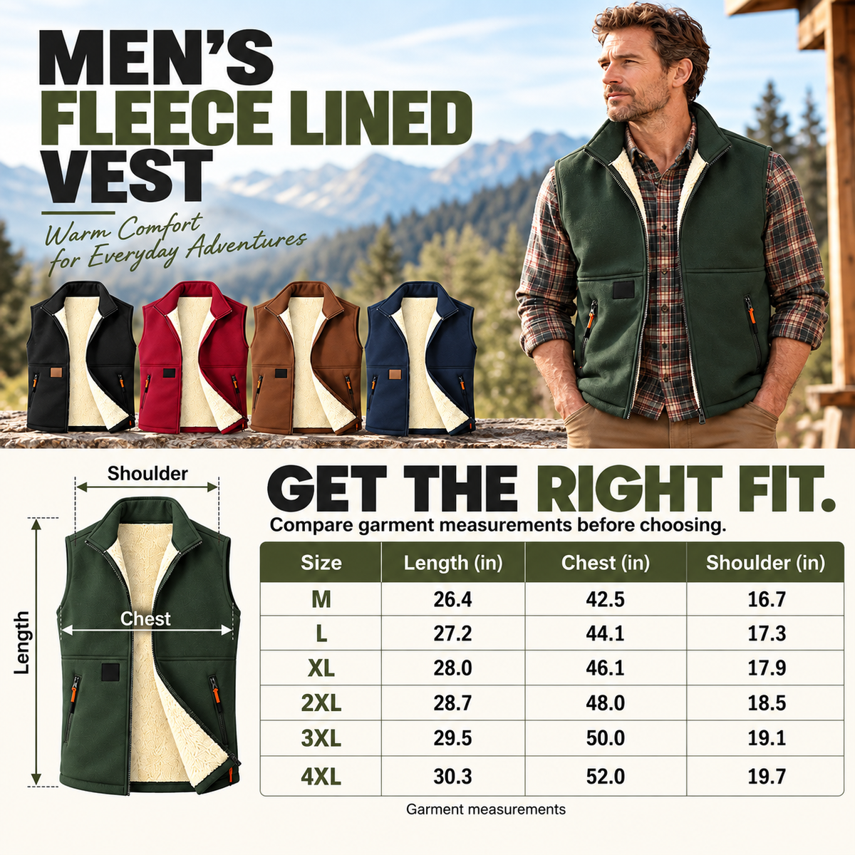❄️ Men’s Fleece-Lined Full-Zip Vest with Stand Collar & Zippered Pockets