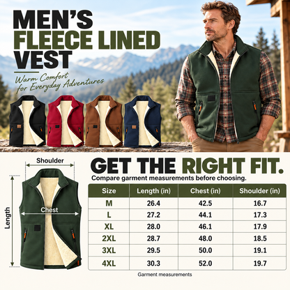 ❄️ Men’s Fleece-Lined Full-Zip Vest with Stand Collar & Zippered Pockets