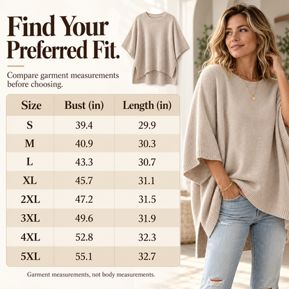 Everyday Relaxed Batwing Knit Sweater - Round Neck Oversized Pullover