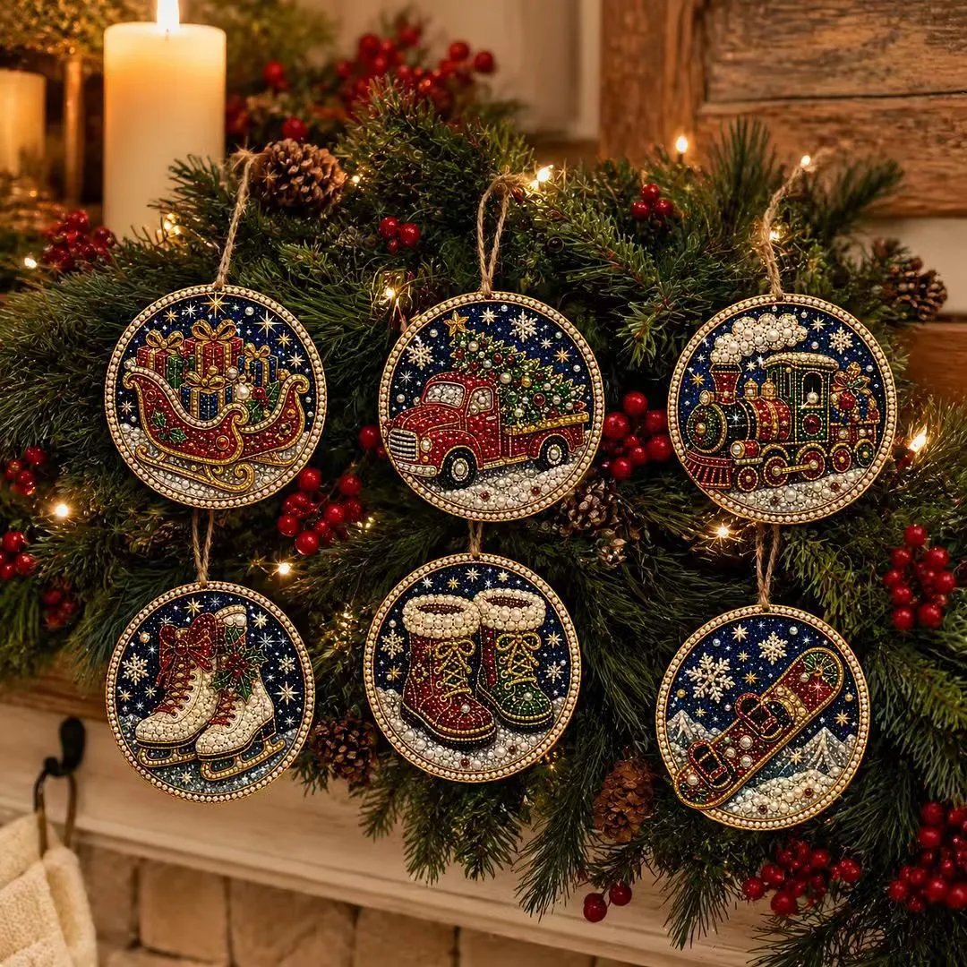 🎄🦌 6-Pack Christmas Diamond Painting Ornament Kit | Make Beautiful Hand‑Made Decorations🎁