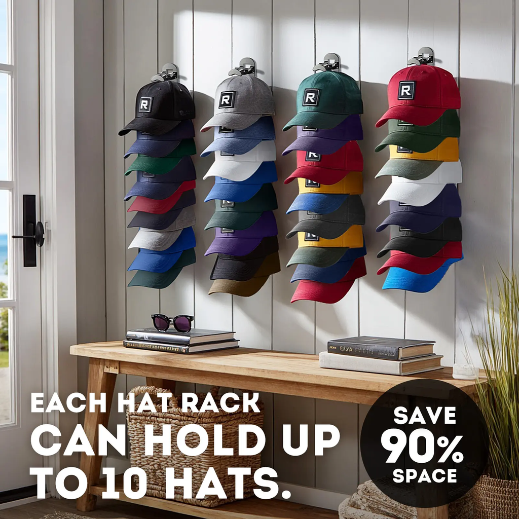 🧢Wall-mounted hat rack – each rack can hold 10 hats🧢No-drill installation