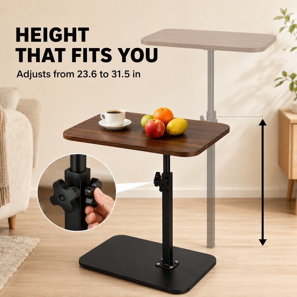 Mobile Adjustable Overbed Table C-Shape Laptop Desk with Rolling Wheels