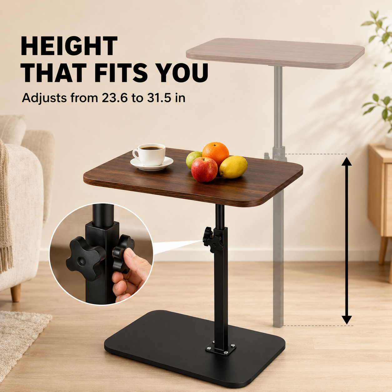 Mobile Adjustable Overbed Table C-Shape Laptop Desk with Rolling Wheels