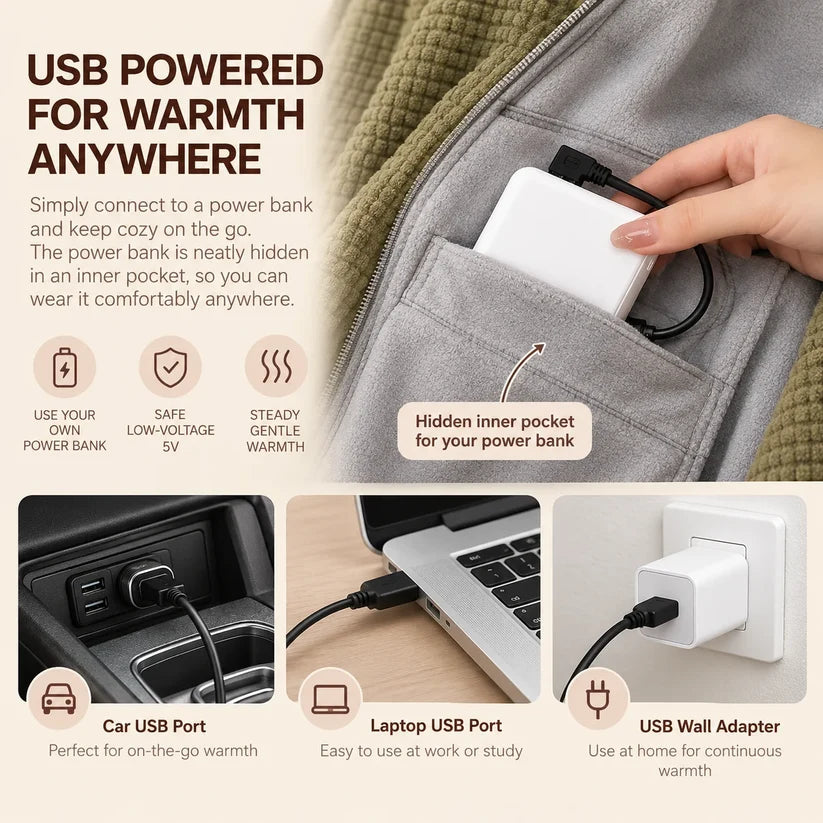 ❄️ Wearable Heated Blanket Poncho – USB Powered Hands-Free Cozy Warmth 🔋