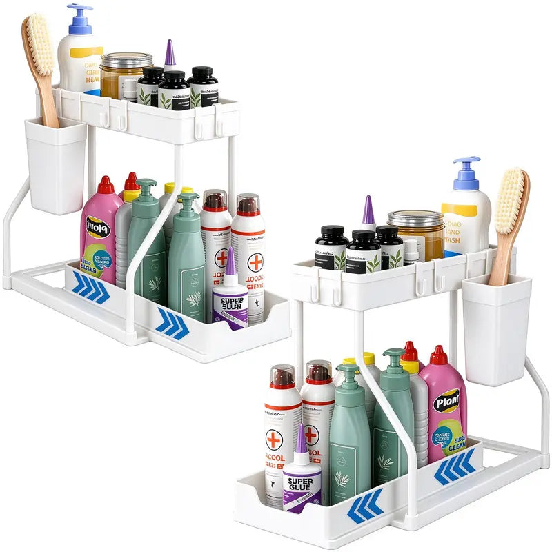 2-Tier Pull-Out Under-Sink Organizer with Hooks &amp; Side Basket