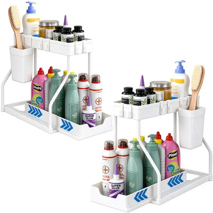 2-Tier Pull-Out Under-Sink Organizer with Hooks &amp; Side Basket