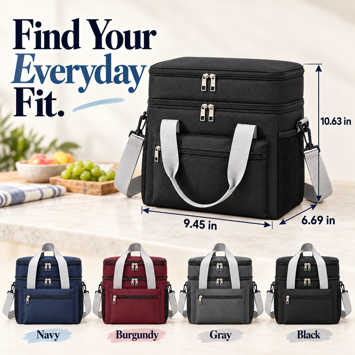 🍱 Dual-Layer Insulated Lunch Bag | Leakproof Cooler Tote with Strap ❄️