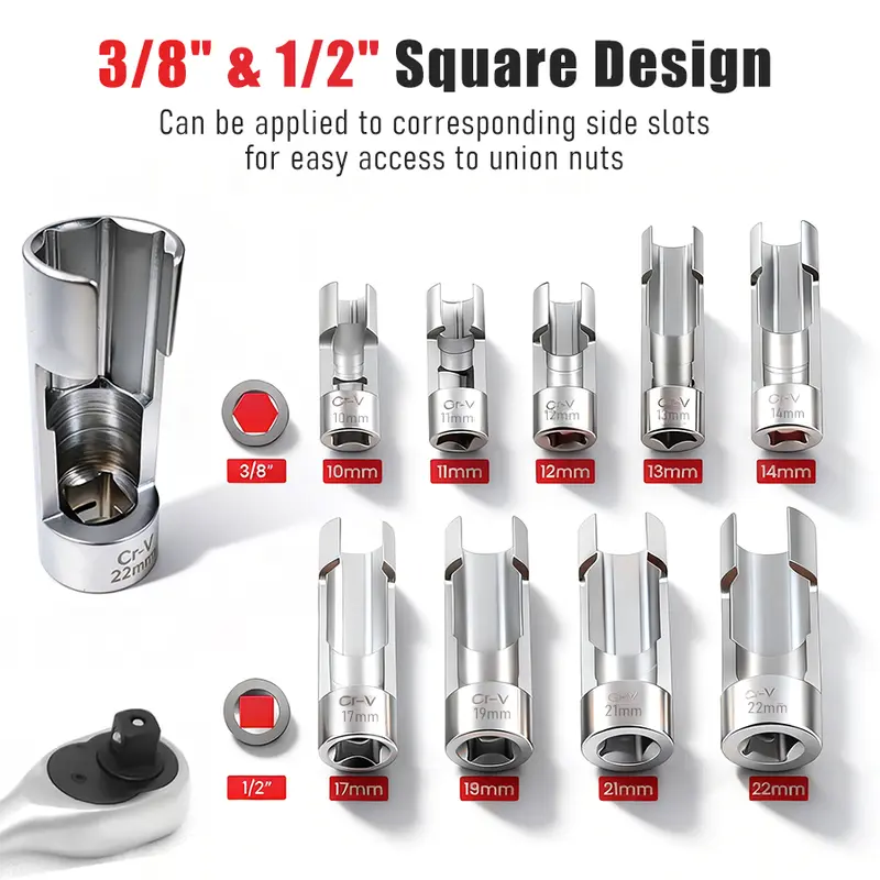 🔧3/8" 1/2" Injector Fuel Line Socket Wrench Set 10-22mm🔧