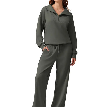 Women’s Half-Zip Two-Piece Sweatsuit – Wide-Leg Lounge Set
