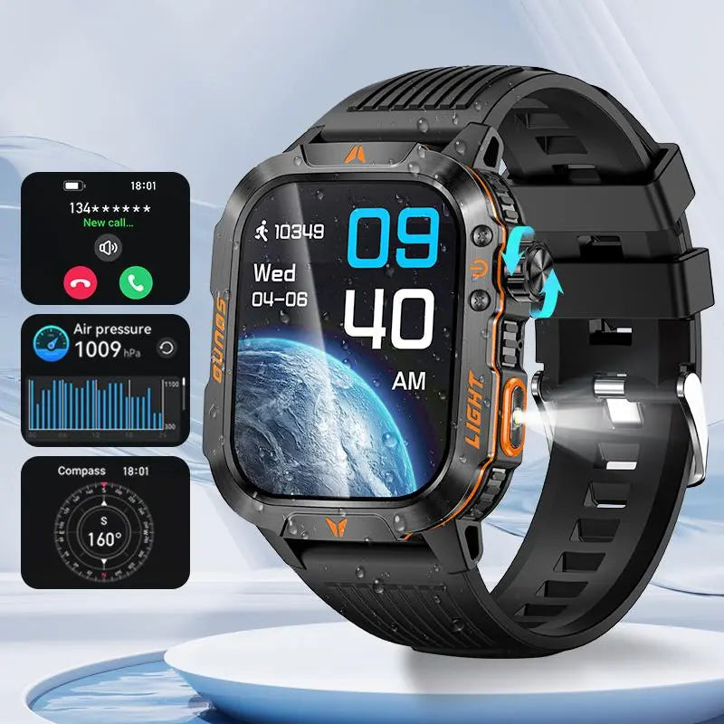 Rugged Military Smartwatch – 2.01" HD Display, Bluetooth Calling & 100+ Sports Modes