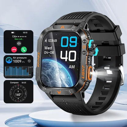 Rugged Military Smartwatch – 2.01" HD Display, Bluetooth Calling & 100+ Sports Modes