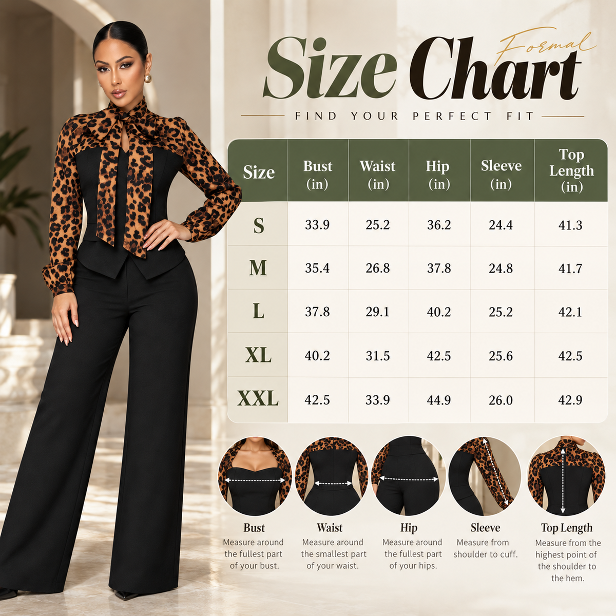 Casual Elegant Leopard Contrast Top & High-Waist Trouser Outfit