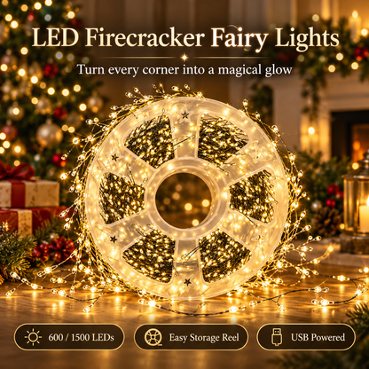 LED Firecracker Fairy String Lights, 65.6ft 600 LEDs / 164ft 1500 LEDs, USB Powered with Storage Reel