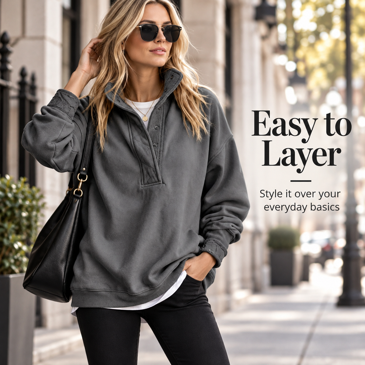 Women’s Oversized Henley Sweatshirt