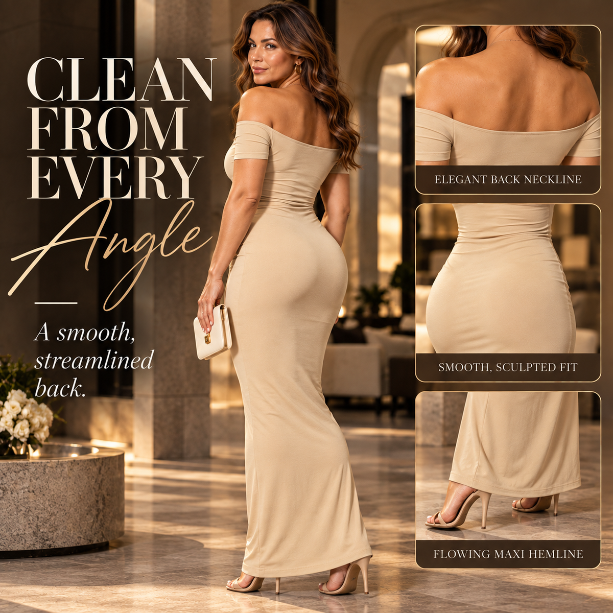 Off-the-Shoulder Short Sleeve Bodycon Maxi Dress | Slim-Fit Ruched Long Dress