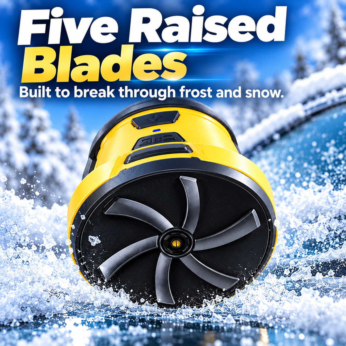 Close-up of the rotating five-blade electric ice scraper head