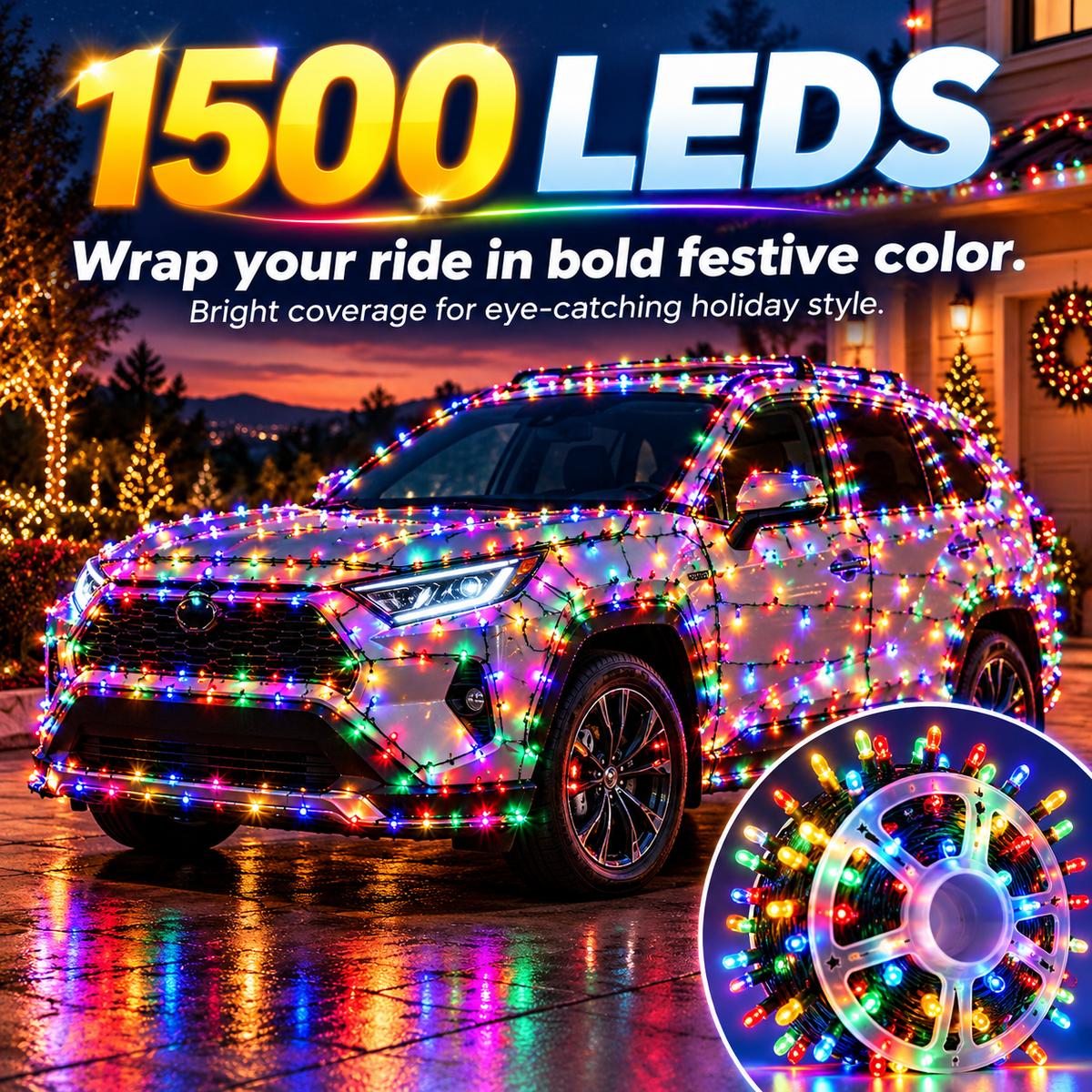 1500 LED Multicolor Car String Lights with Remote Control