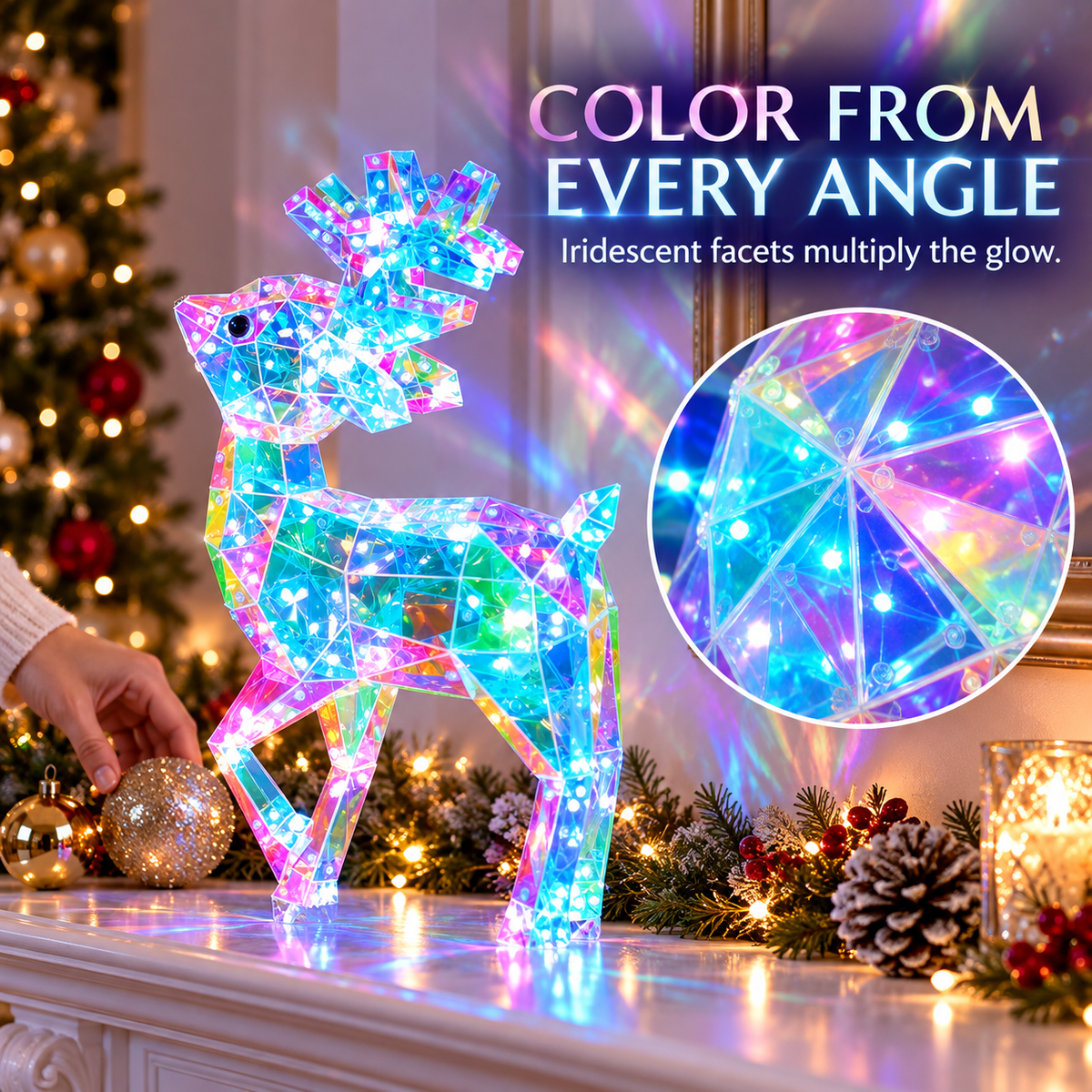 Iridescent LED Christmas Decor – Handcrafted Holiday Tree, Snowman Light Display