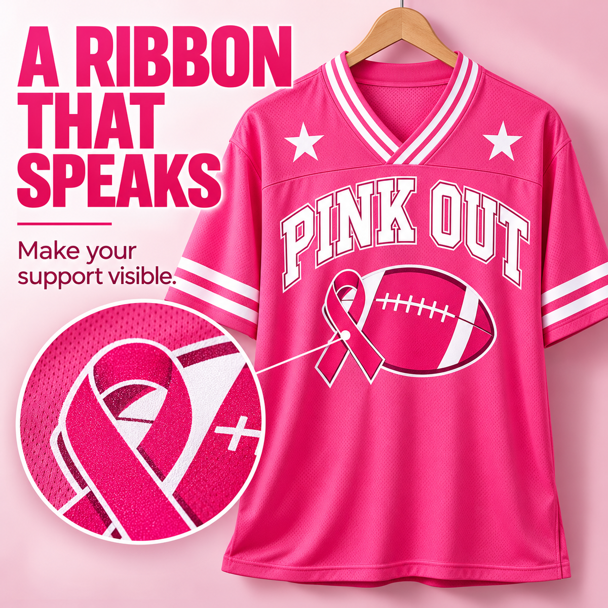 Pink Ribbon Breast Cancer Support Game Day Jersey