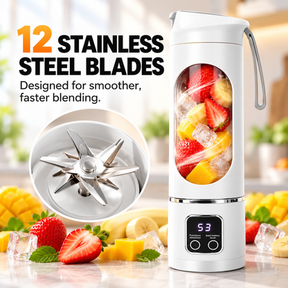 Portable Wireless Blender – 12 Blades, 3 Speeds & Digital Display