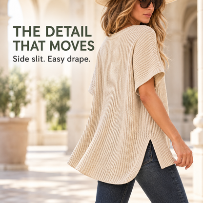 Women's Casual Oversized Solid Cotton Knit Pullover Top
