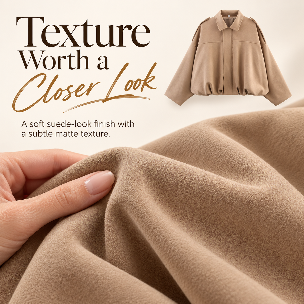 🍂 Women's Vintage Faux Suede Jacket – Oversized Cropped Fit & Zip Front