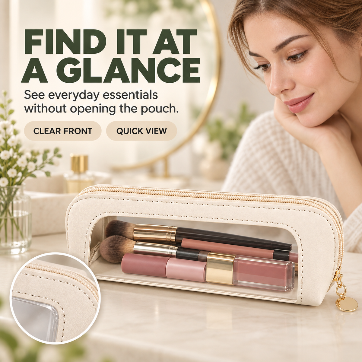 Multifunctional Portable Makeup Brush and Cosmetic Zippered Organizer Bag