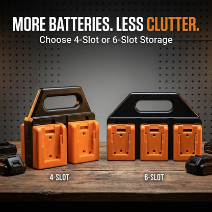 Cordless Tool Battery Storage Rack – 4/6-Slot Organizer, Compatible with DeWalt, Makita & Milwaukee