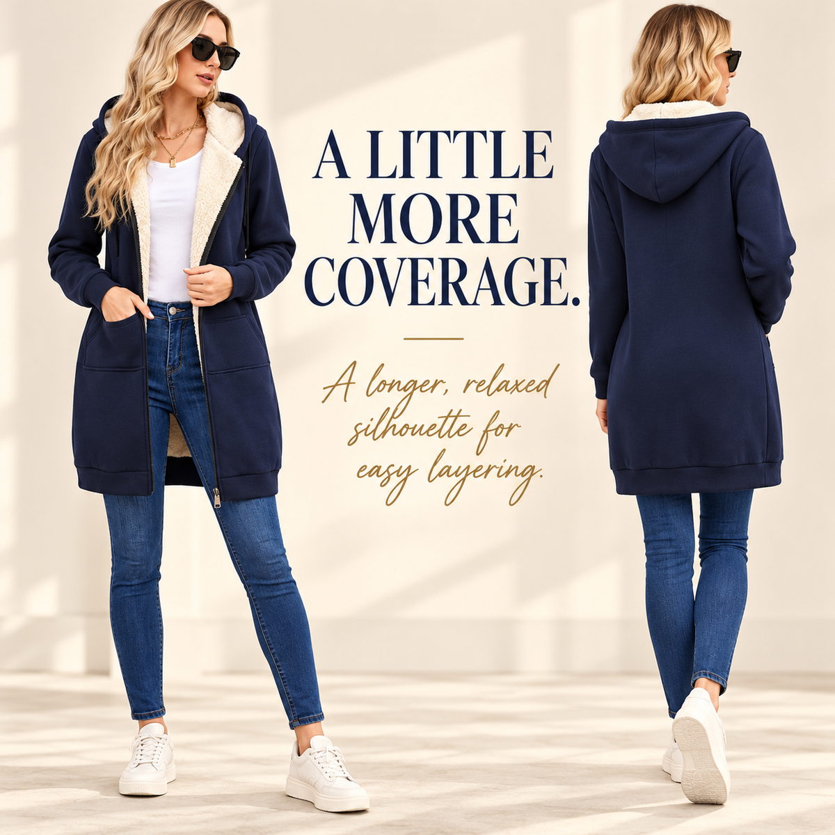 🧥 Cozy Days Sherpa-Lined Long Zip-Up Hoodie