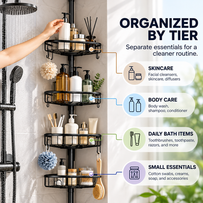4-Tier Adjustable Corner Shower Caddy with Hooks