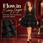 Plus Size Lace Tiered Ruffle Dress – Elegant Long Sleeve Party Dress