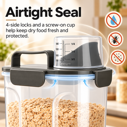 Airtight Dry Food Storage Container with Measuring Cup & Pour Spout
