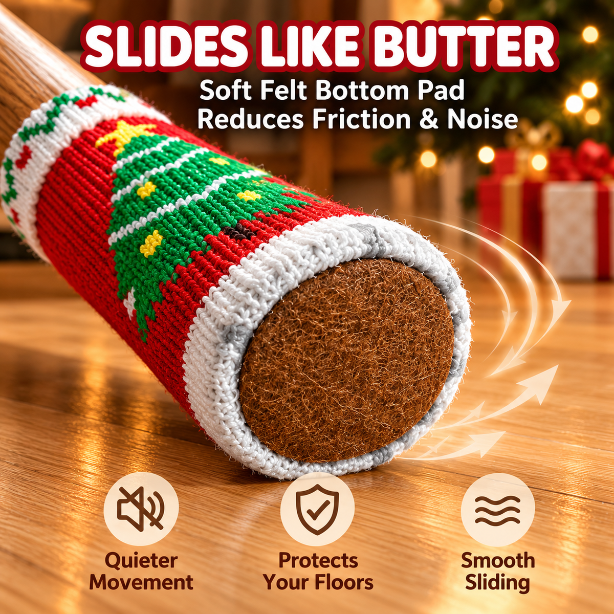 16/24 Pcs Christmas Knit Chair Leg Socks with Felt Pads – Non-Slip Furniture Floor Protectors
