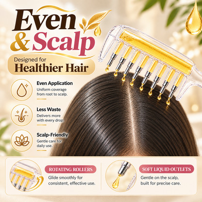 💧 Refillable Scalp Oil Applicator Comb – Precision Roller Massage for Easy, Even Hair Root Care