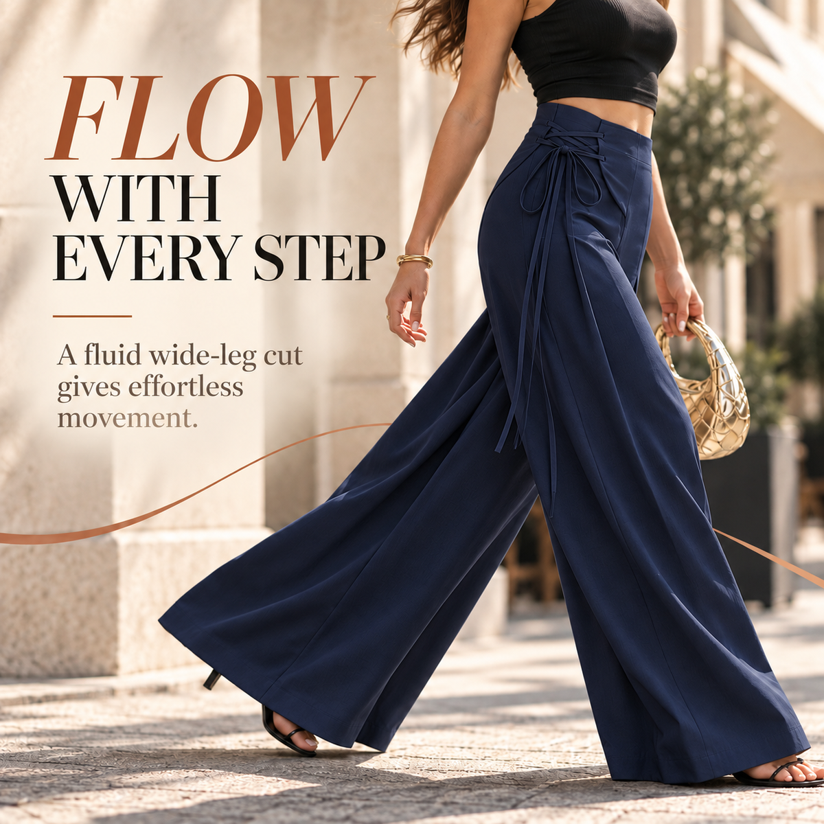 Women's High-Waist Asymmetric Lace-Up Wide-Leg Pants – Flattering Sculpted Fit